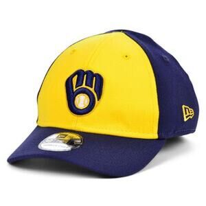 NWT New Era Unisex Milwaukee Brewers Junior Team 39THIRTY Cap,yellow/navy-OS